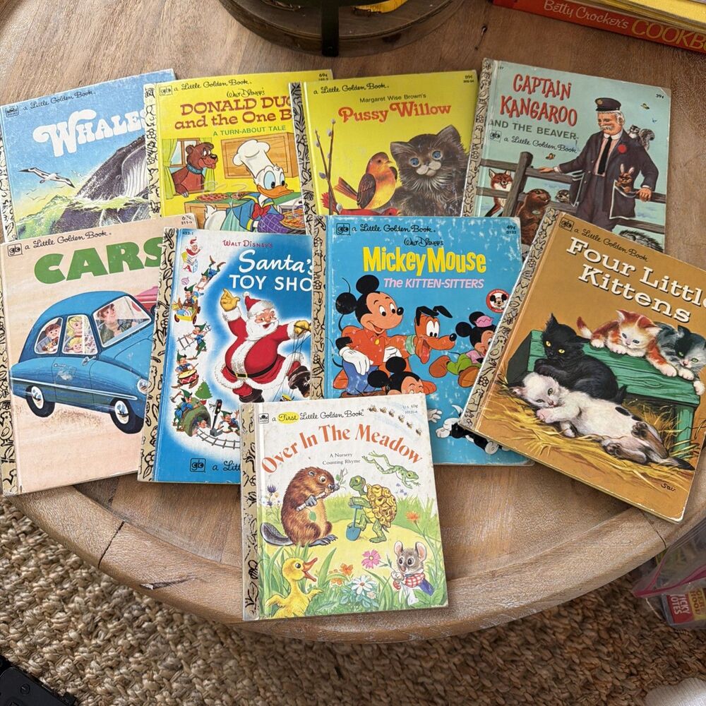 Lot Of 9 Vintage Little Golden Books Disney Christmas Whales Kitten Cars 1970s